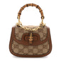 New Canvas Charisma Calfskin Crystal GG Monogram Small Bamboo 1947 Top Handle Bag Camel Ebony