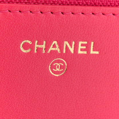 Lambskin Quilted Trendy CC Wallet On Chain WOC Dark Pink