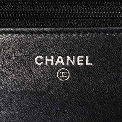 Lambskin Camellia Embossed Wallet on Chain WOC Black