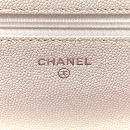 Caviar Quilted Chanel 19 Wallet On Chain WOC White Pink