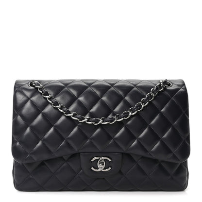 Lambskin Quilted Jumbo Double Flap Navy