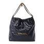 Shiny Calfskin Quilted Chanel 22 Navy Blue