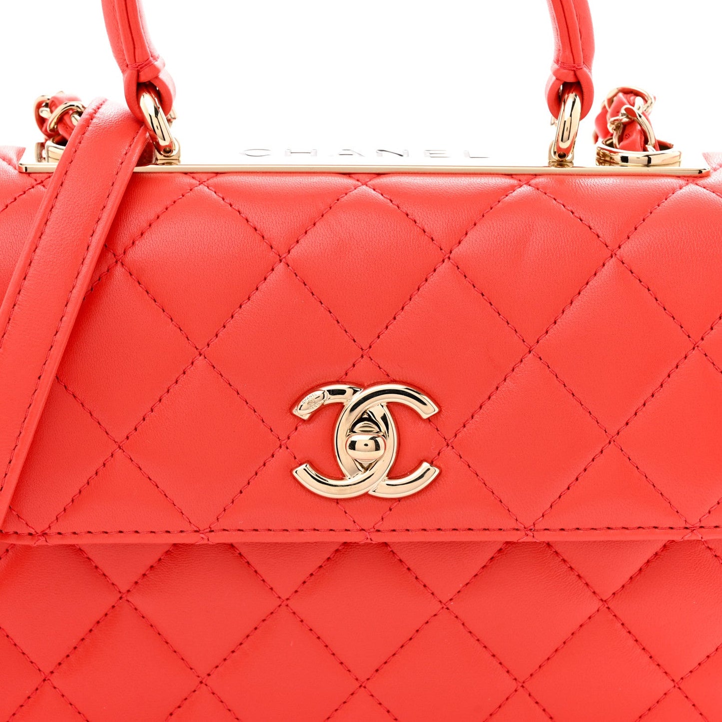 Lambskin Quilted Mini Trendy CC Dual Handle Flap Bag Dark Orange