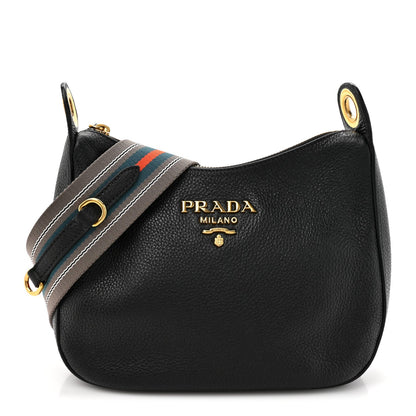 Vitello Phenix Zippered Messenger Hobo Black
