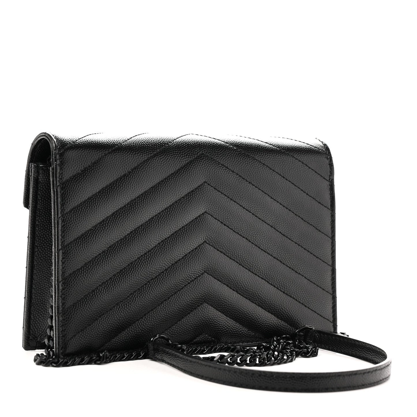 Grain De Poudre Matelasse Chevron Monogram Monochrome Envelope Chain Wallet Black