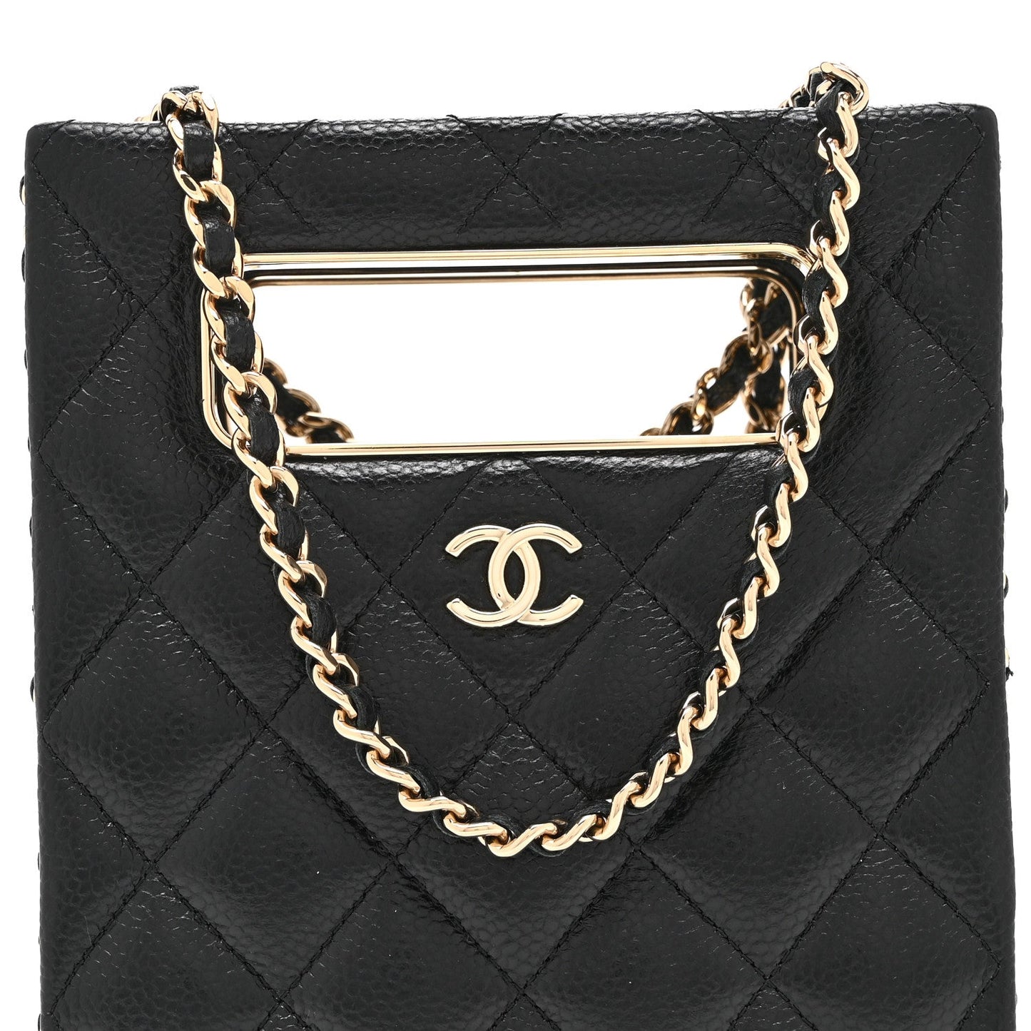 Caviar Quilted Evening Box Bag Black