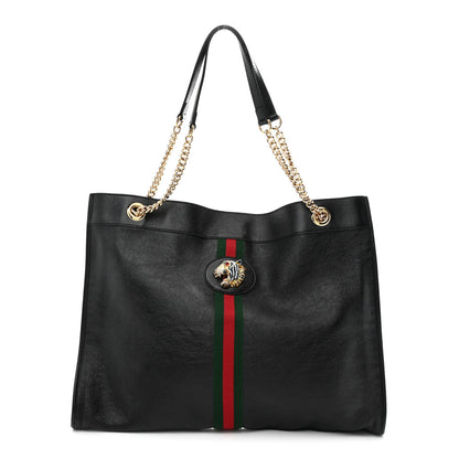 Calfskin Large Rajah Chain Tote Black