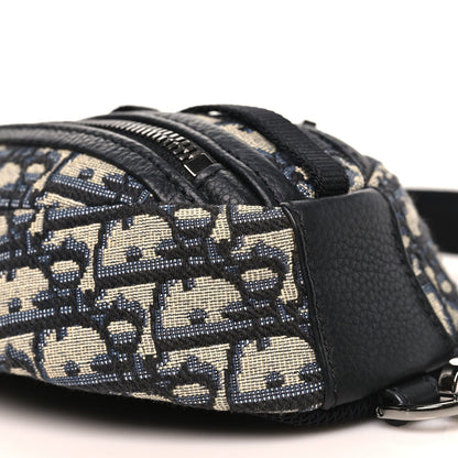Grained Calfskin Oblique Scarab Sling Bag Blue Black