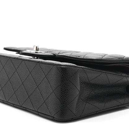 Caviar Quilted Medium Double Flap Black