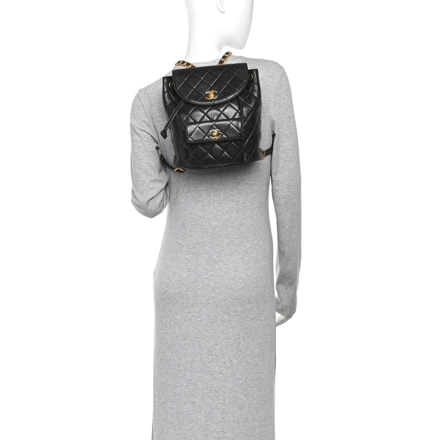 Lambskin Quilted Drawstring Backpack Black