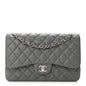 Caviar Quilted Jumbo Double Flap Grey