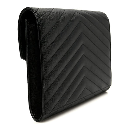 Grain De Poudre Matelasse Chevron Monogram Cassandre Flap Pouch Black