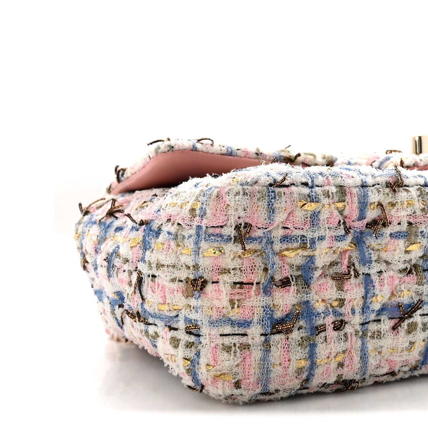 Tweed Quilted Mini Rectangular Flap Light Blue Pink Gold White
