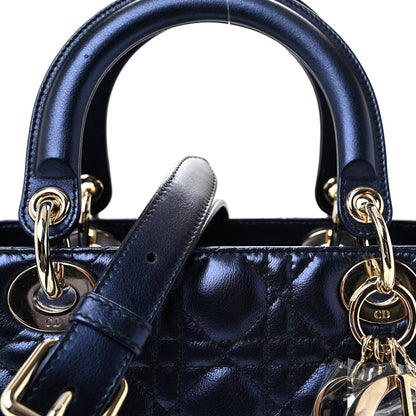 Metallic Calfskin Cannage Medium Lady Dior Blue
