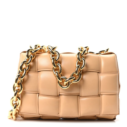 Lambskin Maxi Intreccio Padded Chain Cassette Crossbody Bag Almond