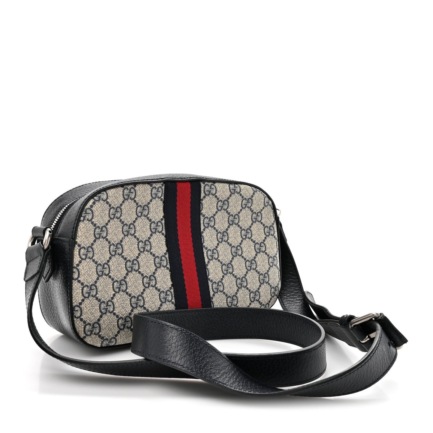 GG Supreme Monogram Textured Dollar Calfskin Web Small Ophidia Camera Bag Beige Blue