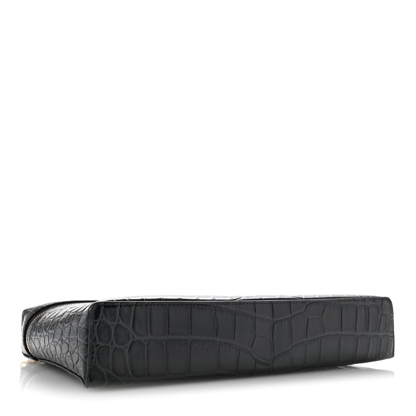 Calfskin Crocodile Embossed Large Top Handle Slim Vanity Case With Chain  Grey