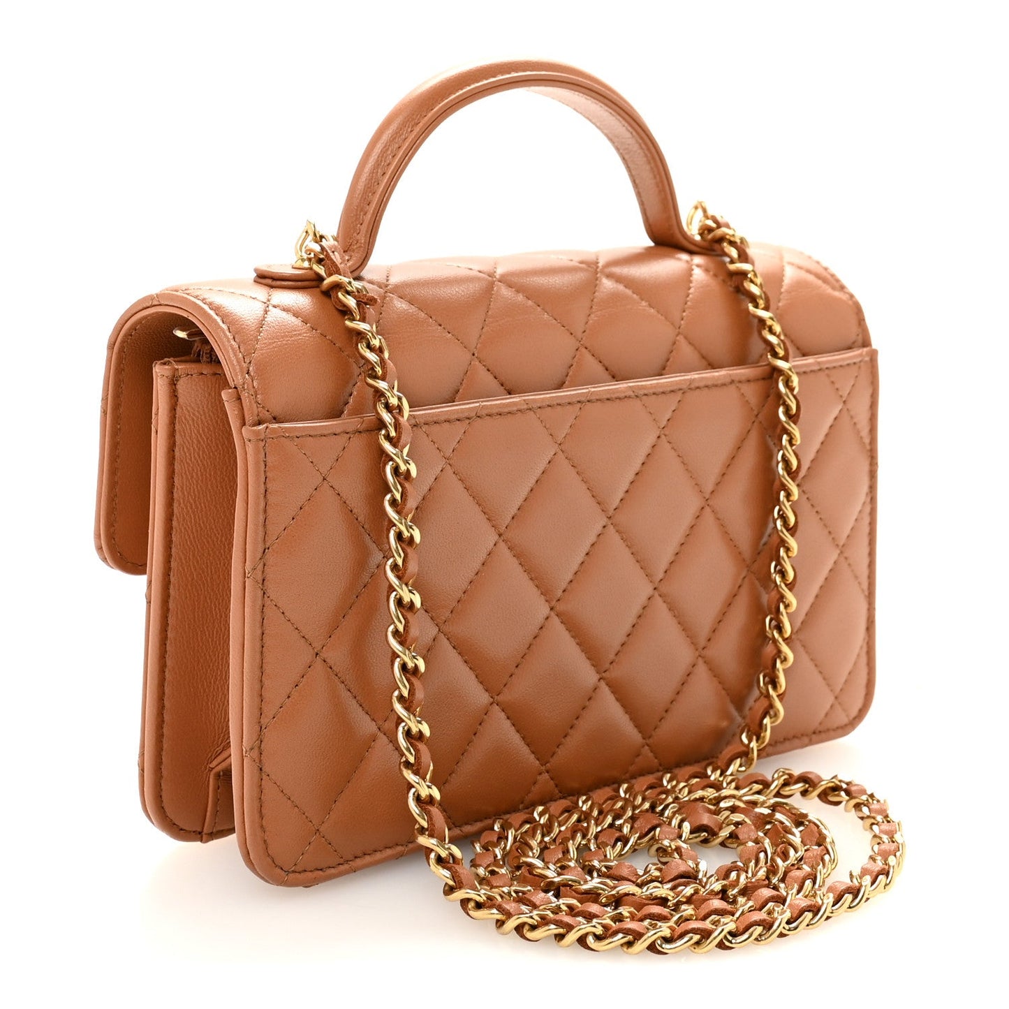 Lambskin Quilted Preppy Satchel Wallet On Chain WOC Brown