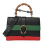 Moon Calfskin Web Large Dionysus Bamboo Top Handle Bag Black Bright Evergreen Hibiscus Red