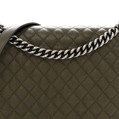 Calfskin Quilted Large Boy Flap Green