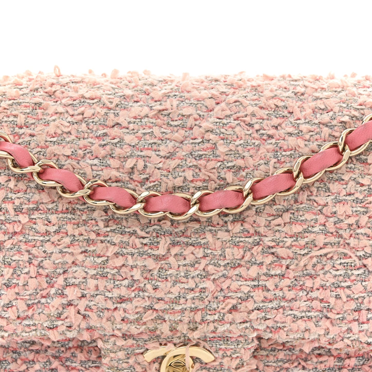 Tweed Medium Double Flap Pink