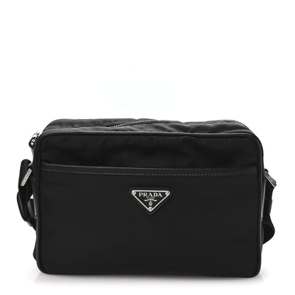 Re-Nylon Vela Saffiano Pocket Double Zip Shoulder Bag Black