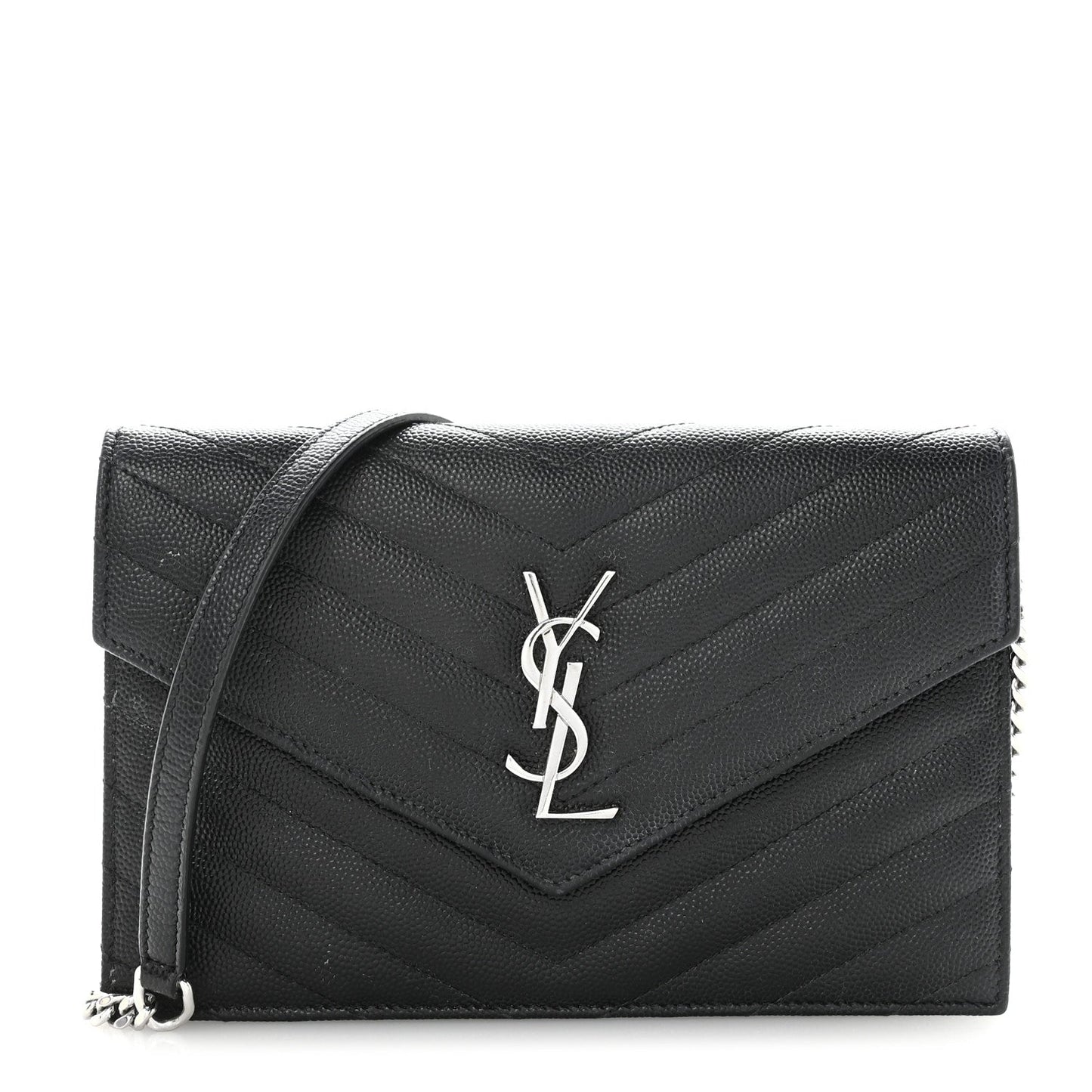 Grain De Poudre Matelasse Chevron Monogram Envelope Chain Wallet Black