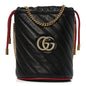 Vintage Effect Calfskin Matelasse Diagonal Mini Torchon GG Marmont 2.0 Bucket Bag Black Romantic Cherry