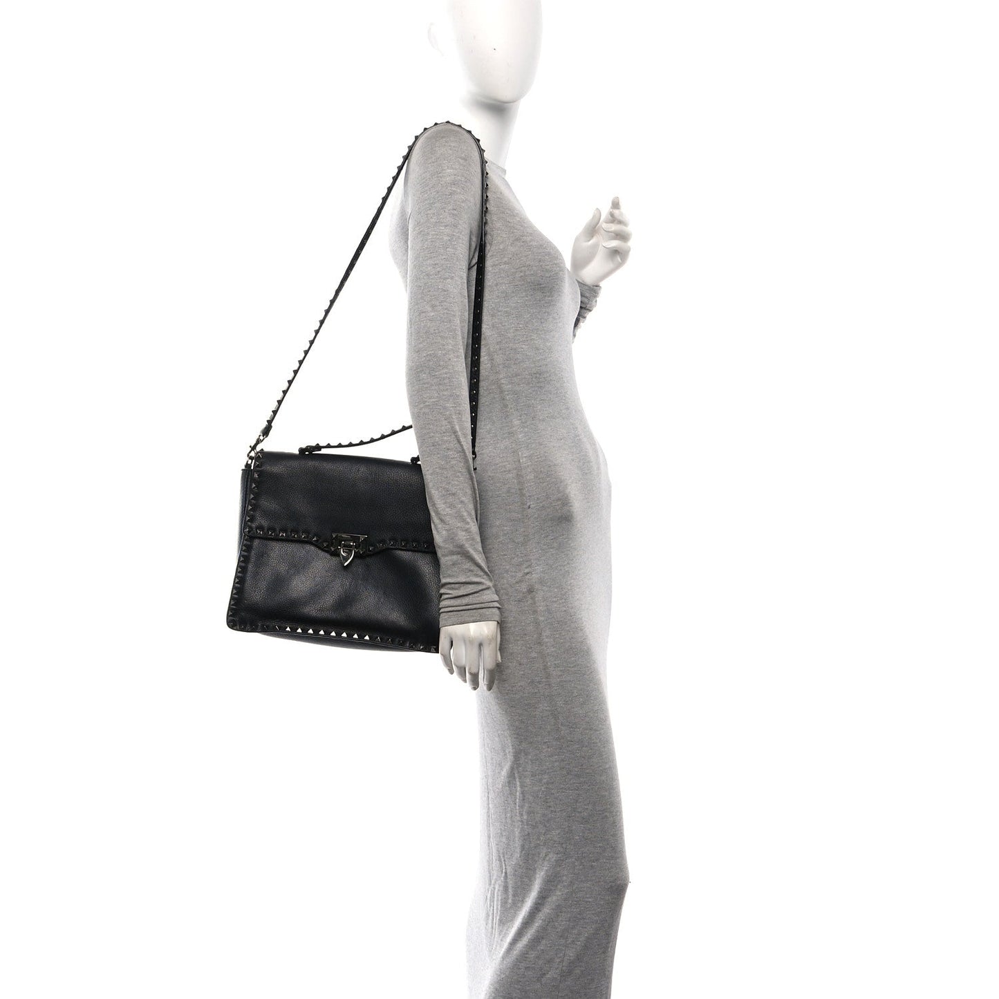 Alce Printed Calfskin Rockstud Top Handle Flap Shoulder Bag Black