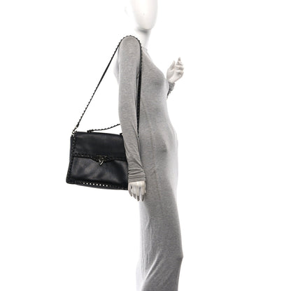 Alce Printed Calfskin Rockstud Top Handle Flap Shoulder Bag Black