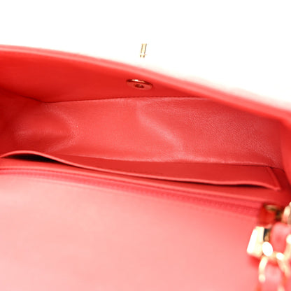 Lambskin Chevron Quilted Mini Rectangular Flap Coral