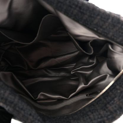 Glazed Calfskin Quilted Tweed Portobello Tote Black