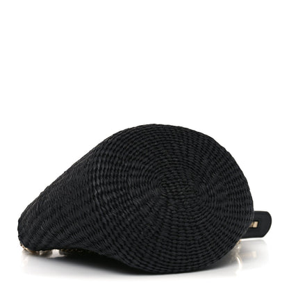 X MIFUKO Raffia Calfskin Mini Chain Basket Black
