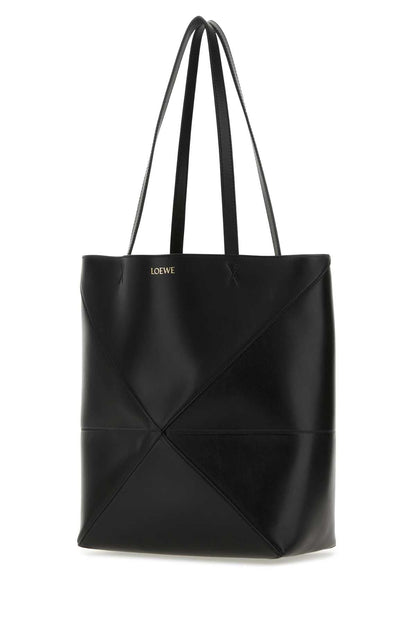 Loewe Women Black Leather Medium Puzzle Fold Shopping Bag