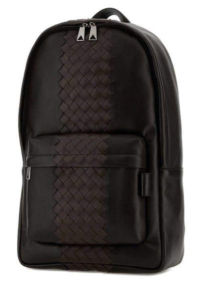 Bottega Veneta Men Dark Brown Leather Backpack