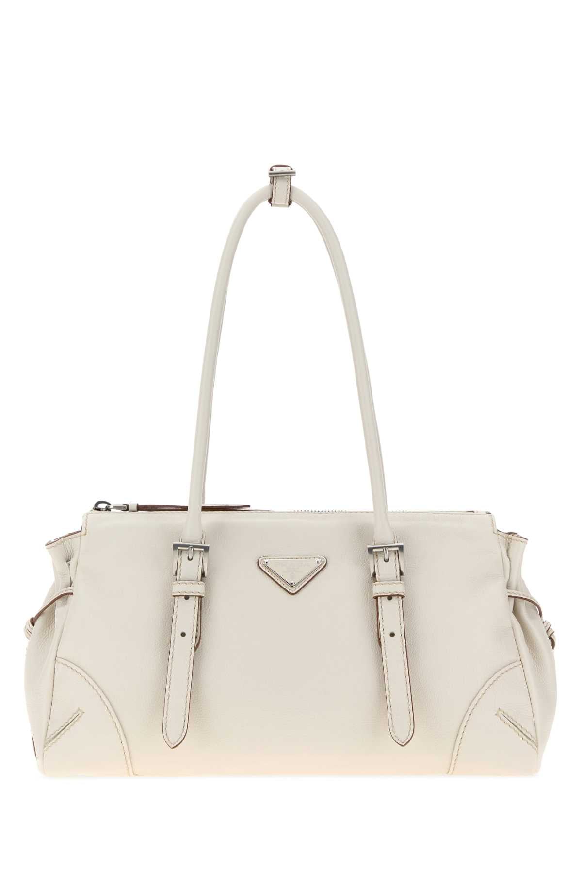 Prada Women Chalk Leather Medium Prada Bonnie Shoulder Bag