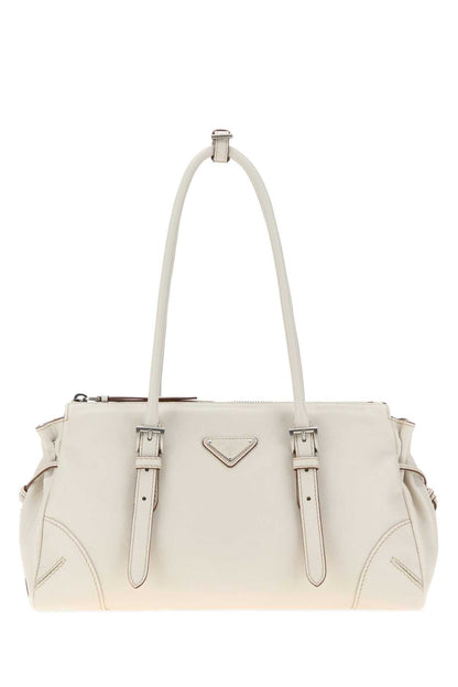 Prada Women Chalk Leather Medium Prada Bonnie Shoulder Bag