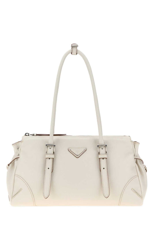 Prada Women Chalk Leather Medium Prada Bonnie Shoulder Bag