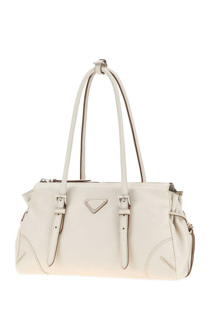 Prada Women Chalk Leather Medium Prada Bonnie Shoulder Bag