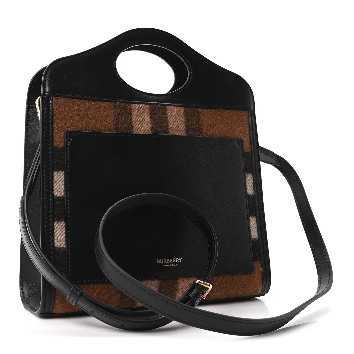 Smooth Calfskin Cashmere Check Mini Pocket Bag Brown