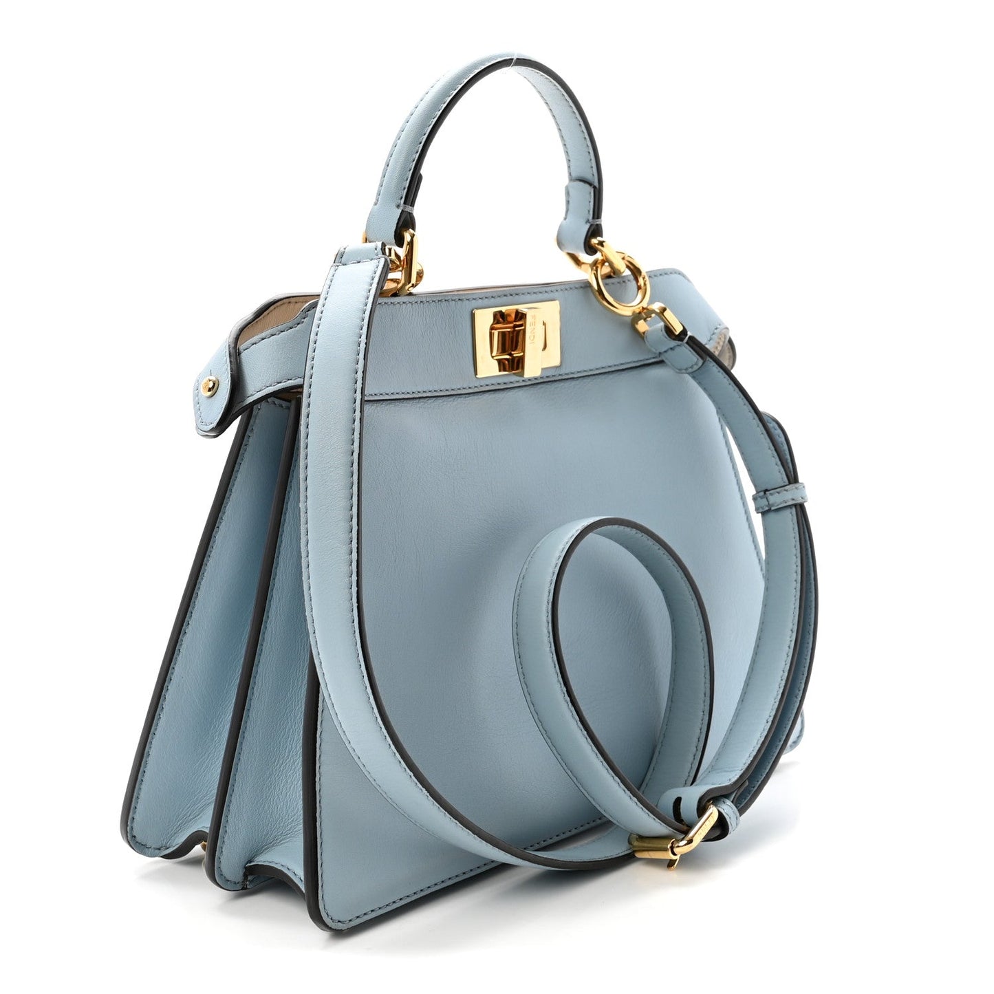 Vitello Seta Shiny Nappa Small Peekaboo I SEE U Satchel Azzurro Baby Camelia