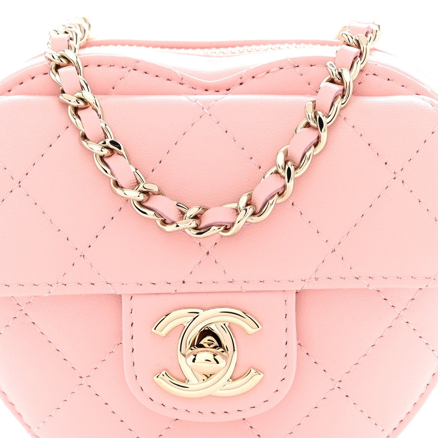 Lambskin Quilted CC In Love Heart Clutch With Chain Light Pink