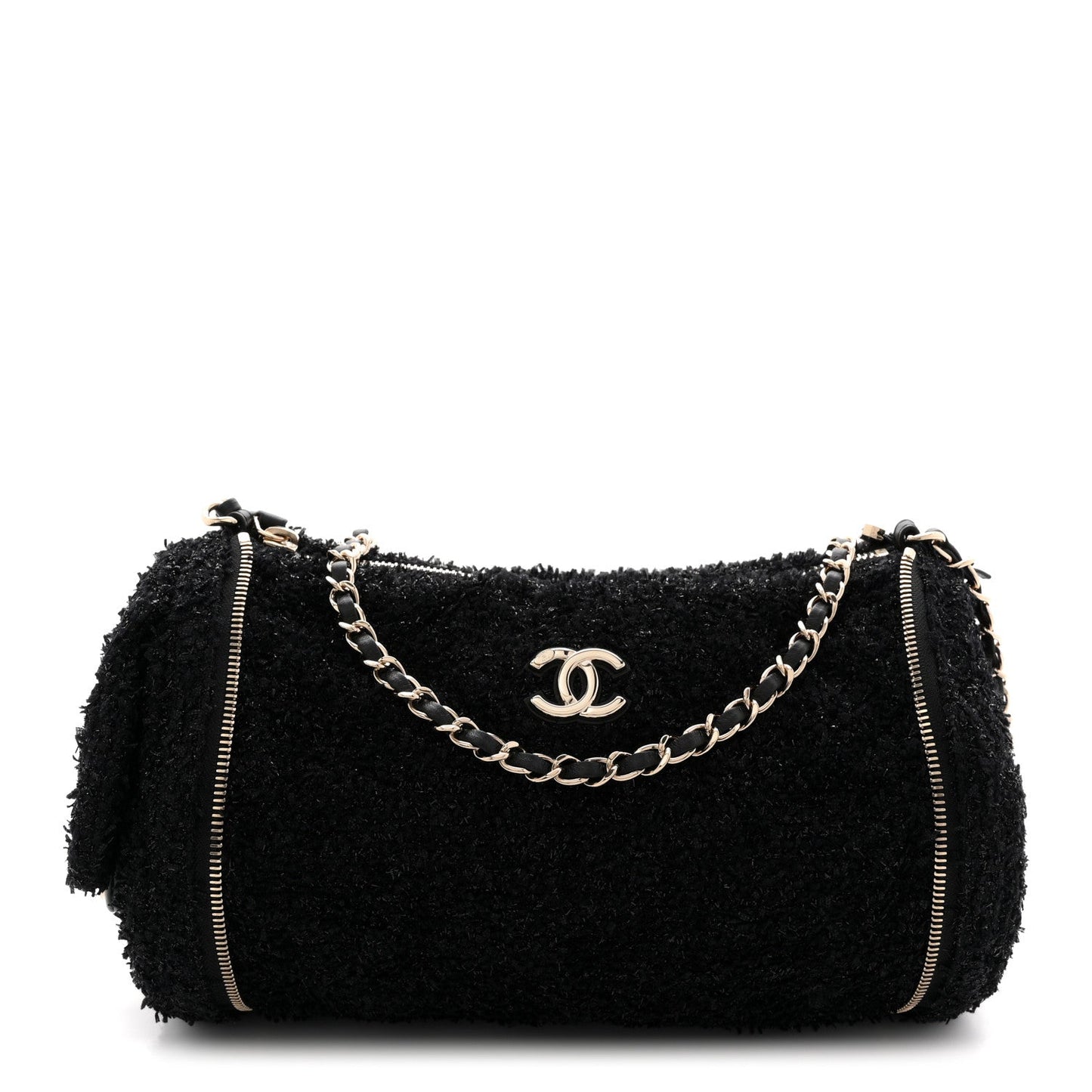 Tweed Coco Beach Barrel Shoulder Bag Black
