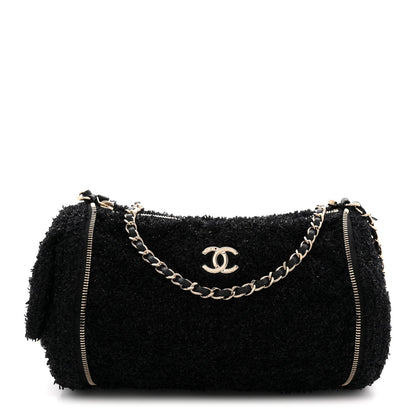 Tweed Coco Beach Barrel Shoulder Bag Black