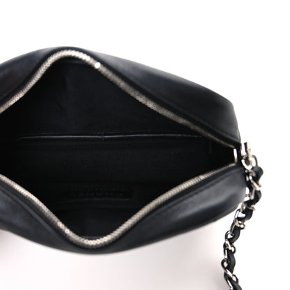 Calfskin Diagonal Chevron Quilted Tassel Camera Case Black