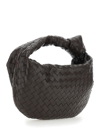 Bottega Veneta Women Brown Small Shoulder Bag 'Jodie' With Knot Detail And Intreccio Motif In Leather For Women