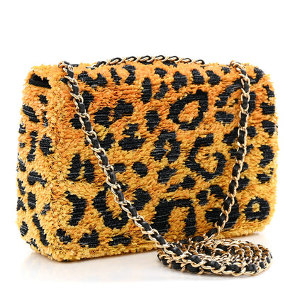 Sequin Mixed Fibers Leopard Print Mini Rectangular Flap Black Orange