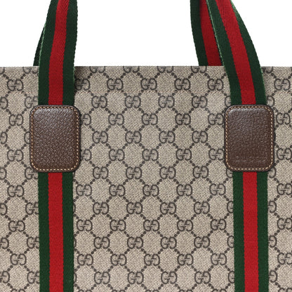 Tender GG Supreme Monogram Textured Dollar Calfskin Web Tote Beige Ebony New Acero