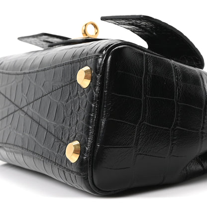 Calfskin Crocodile Embossed Mini Bel Air Carry All Bag Black