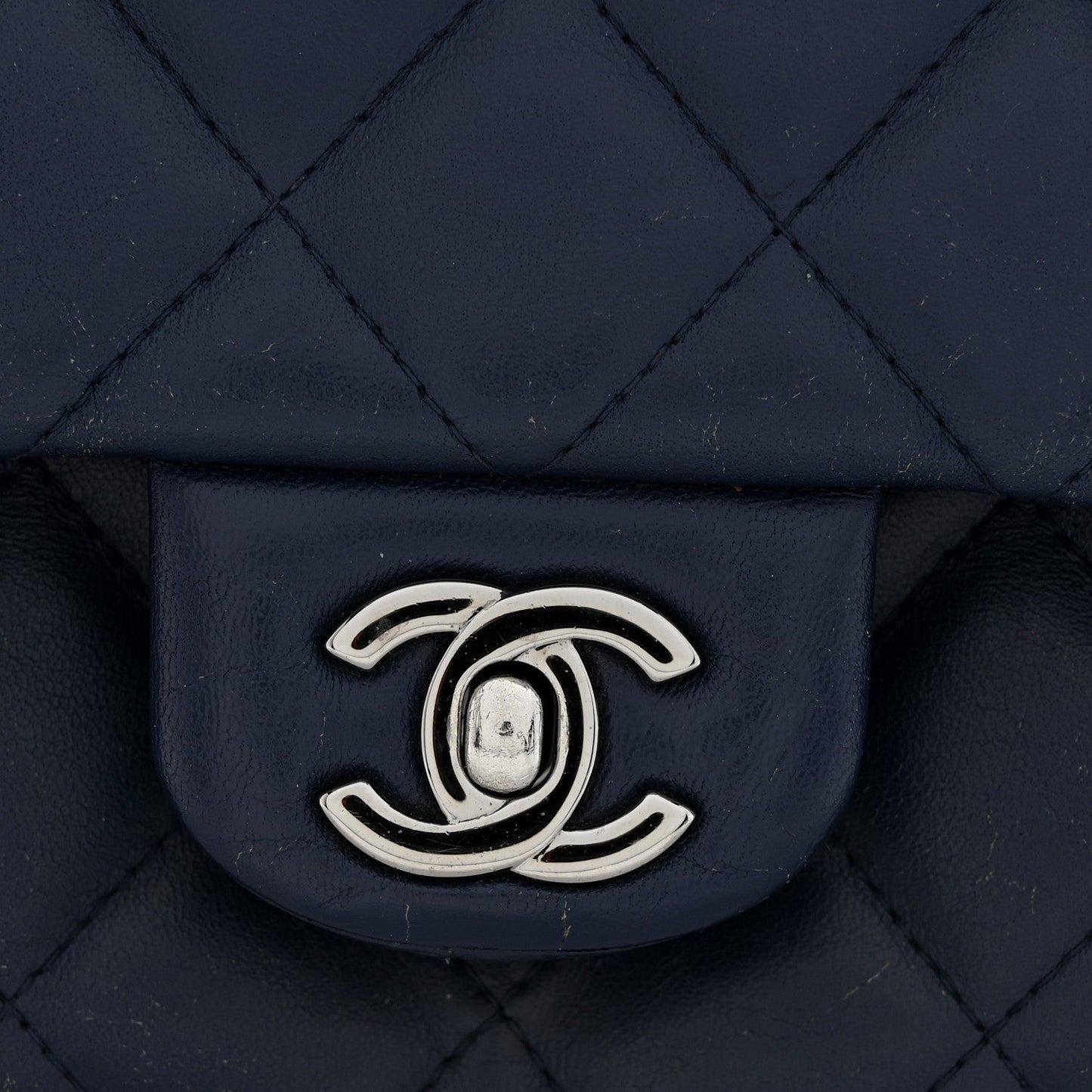 Lambskin Quilted Clutch with Chain Flap Navy